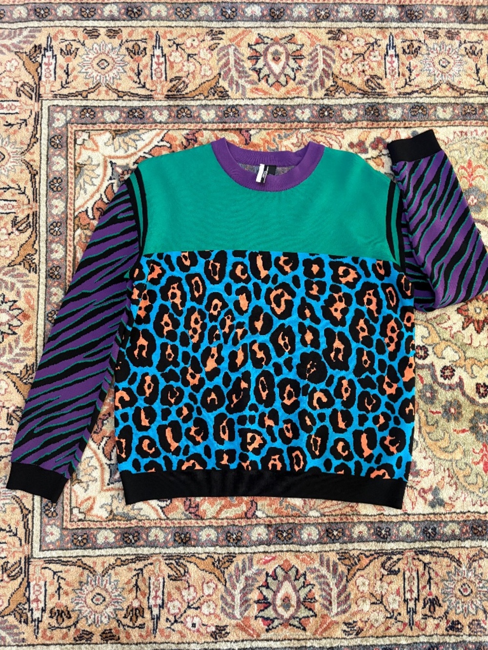 Topshop Mixed Animal Print Colorblock Sweater US 6